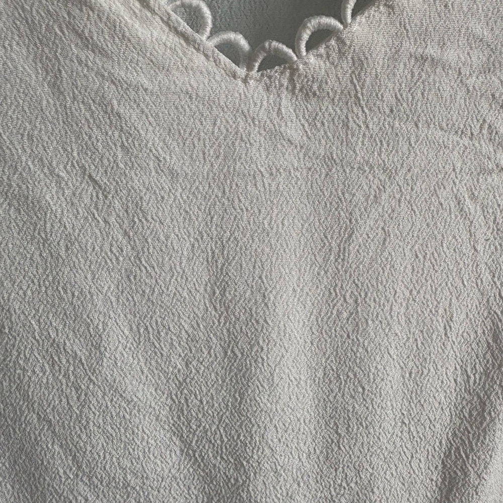 Elodie Cream V-Neck Lace-Trim Short Sleeve Blouse - Picture 5 of 7